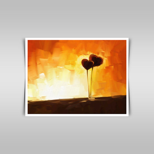 "Love Balloons at Sunset: A Digital Painting with Oil Brush Texture."