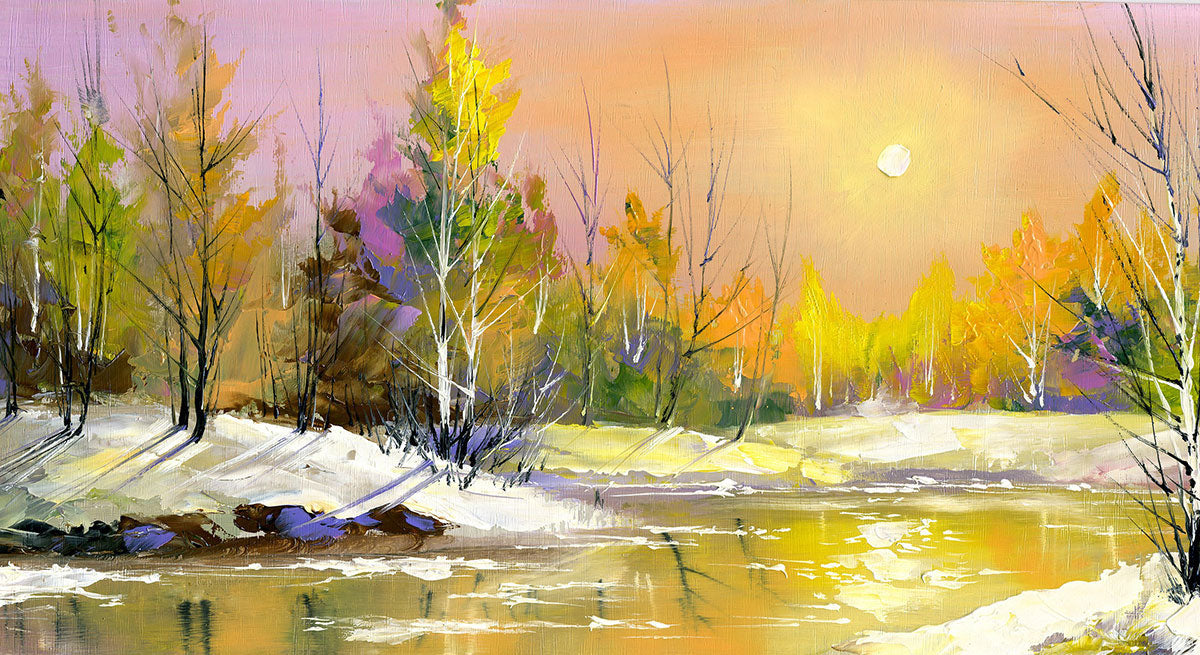 "Spring's Arrival: The Wooded River at Sunset in All Its Splendor."