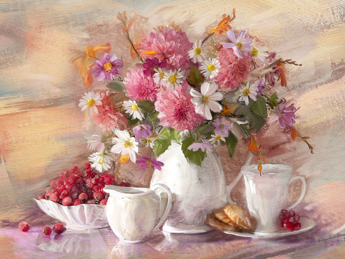 "Autumn's Blossoms: A Bouquet of Flowers in a Graceful Vase."