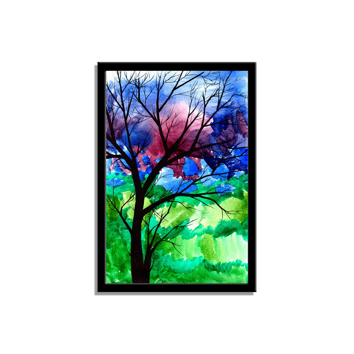 "Cool Color Tree: A Serene Watercolor Representation of Nature."