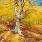 "Gouache Forest: An Autumnal Landscape on Paper, Crafted with Care."