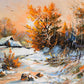 "Rural Winter Wonderland: A Charming Landscape Blanketed in Snow."