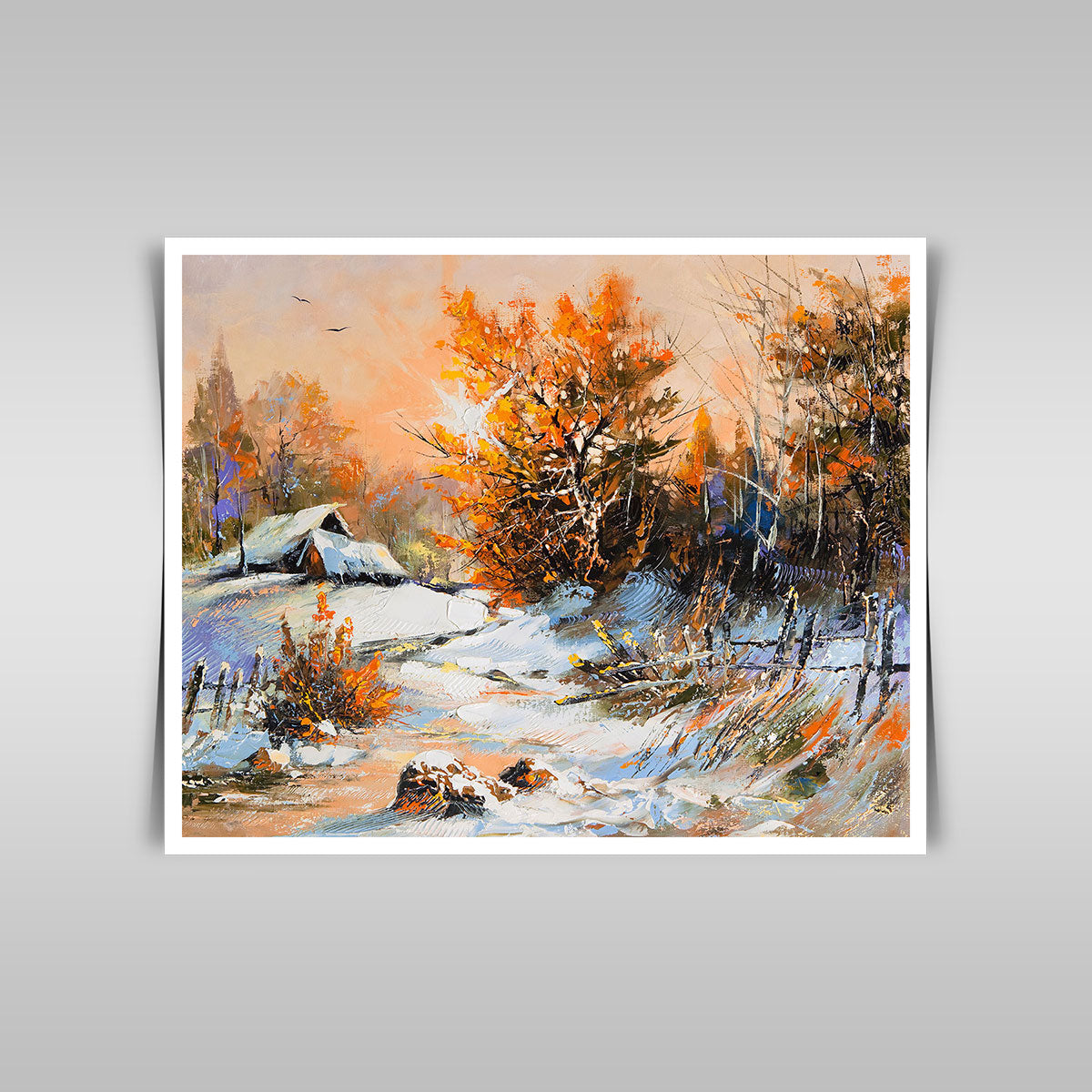 "Rural Winter Wonderland: A Charming Landscape Blanketed in Snow."