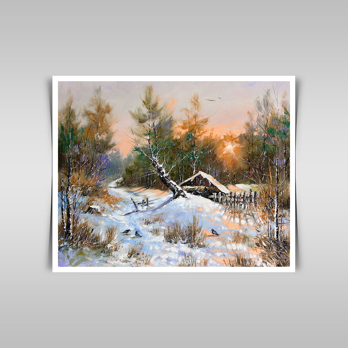 "Rural Winter Wonderland: A Charming Landscape Blanketed in Snow."