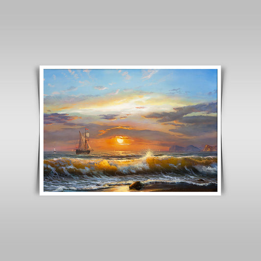 Sailboat at Sunset: An Oil Painting on Canvas, Capturing Maritime Beauty.