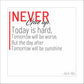 Never give up. Today is hard, tomorrow will be worse, but the day after tomorrow will be sunshine.