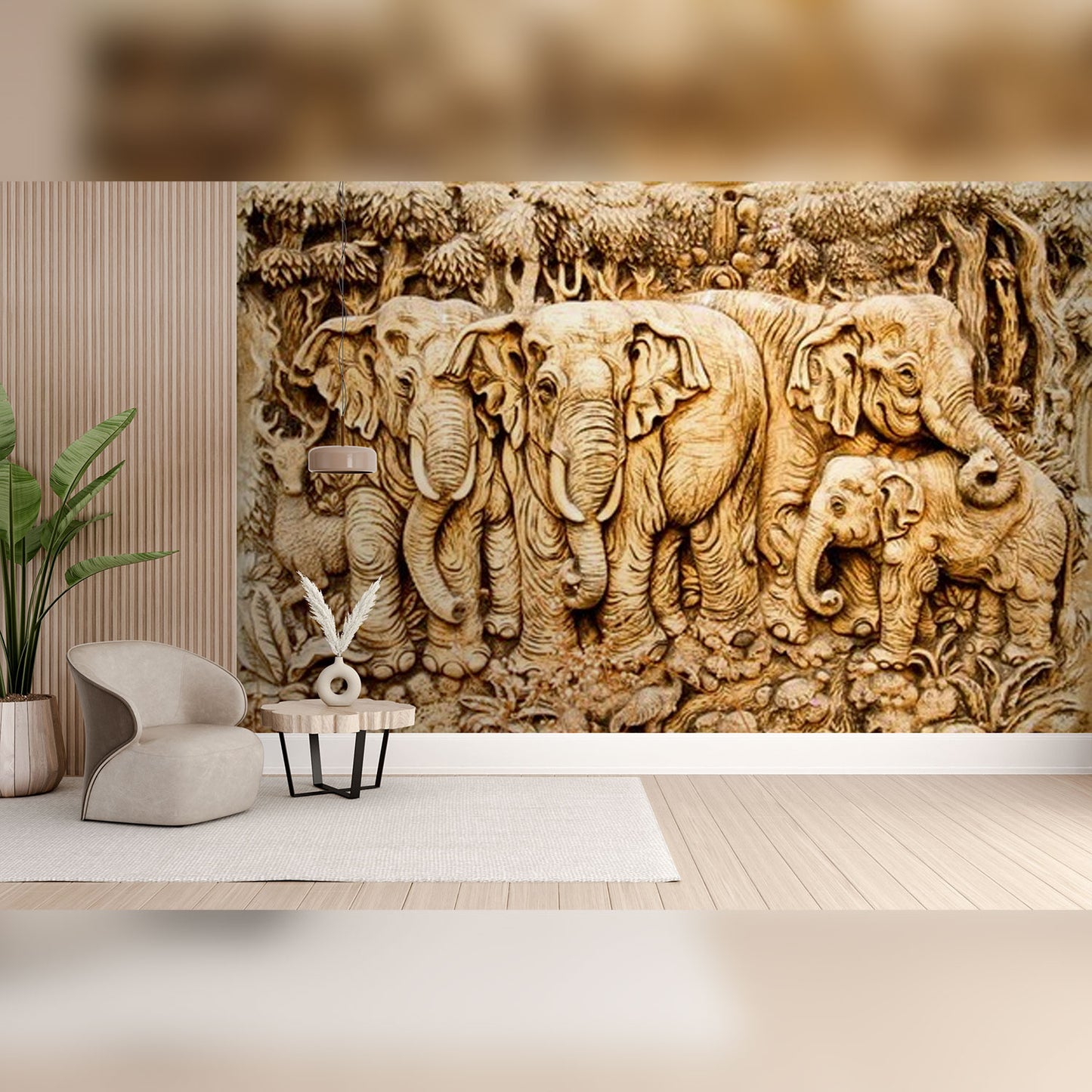 Elephants in the Wild: Wood Carving Masterpiece