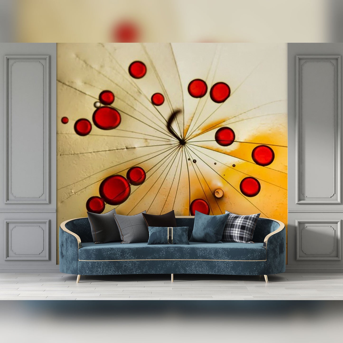 Abstract Red Drops on Golden Canvas