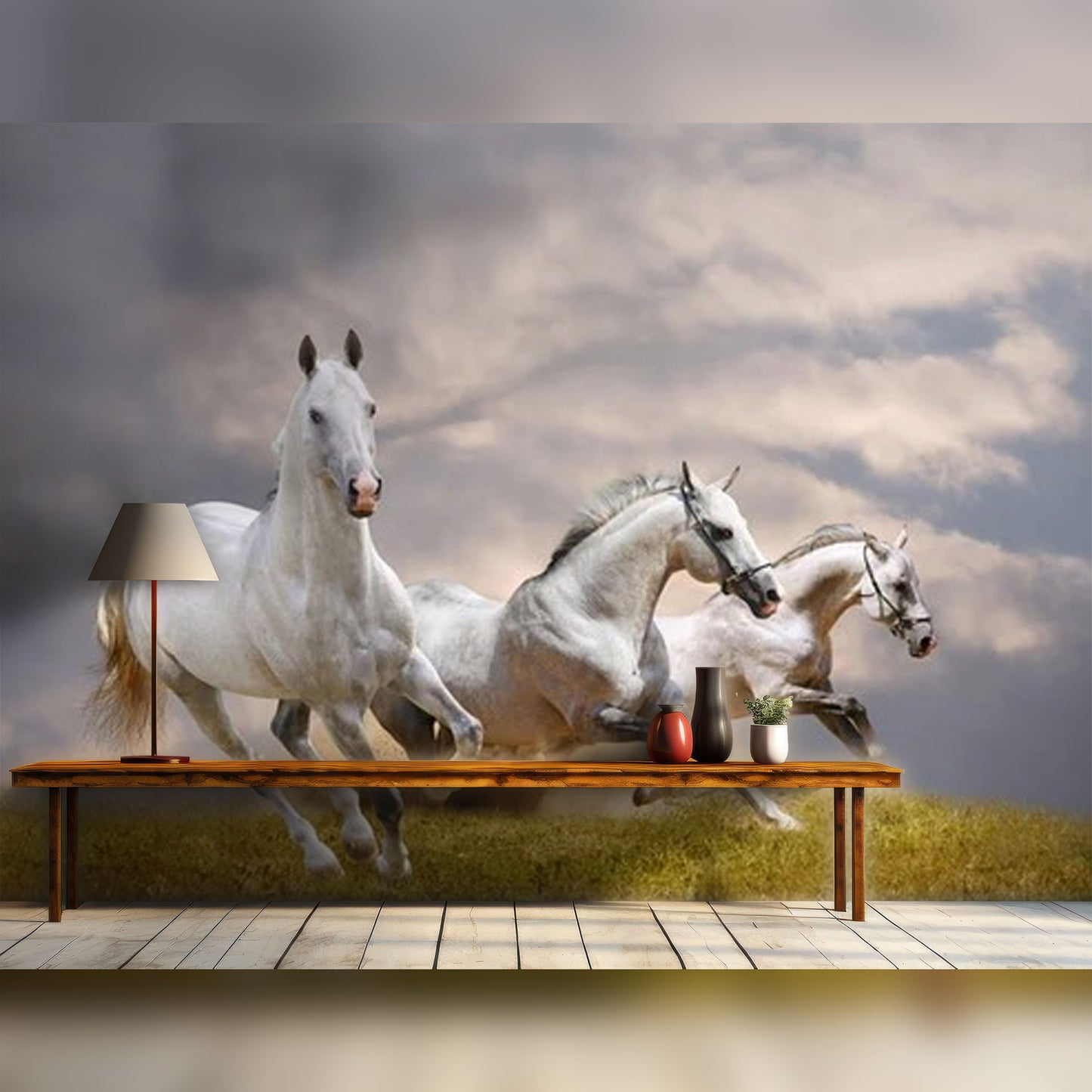 Galloping Freedom: Trio of White Horses in Motion