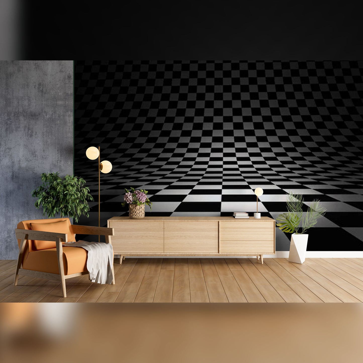 Curved Checkered Floor Illusion