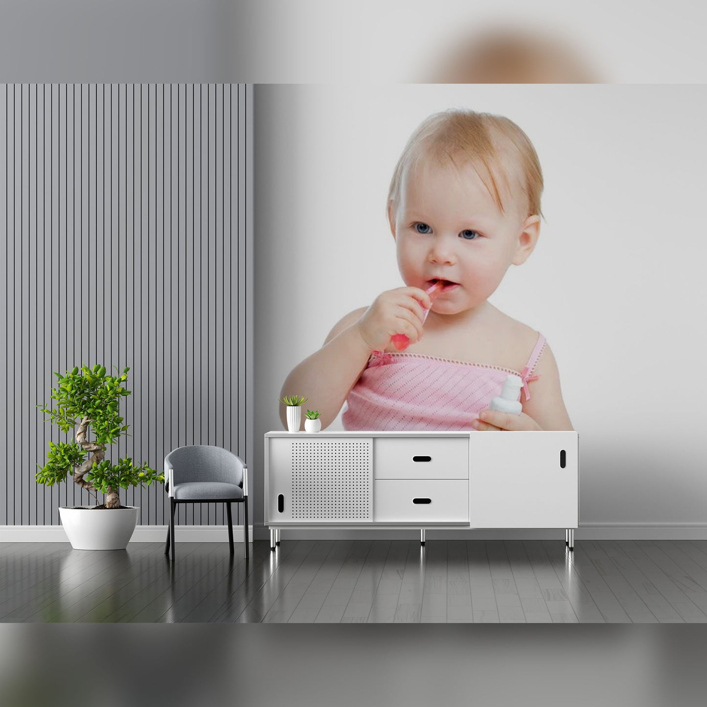 Toddler Brushing Teeth with Pink Toothbrush and Holding Toothpaste