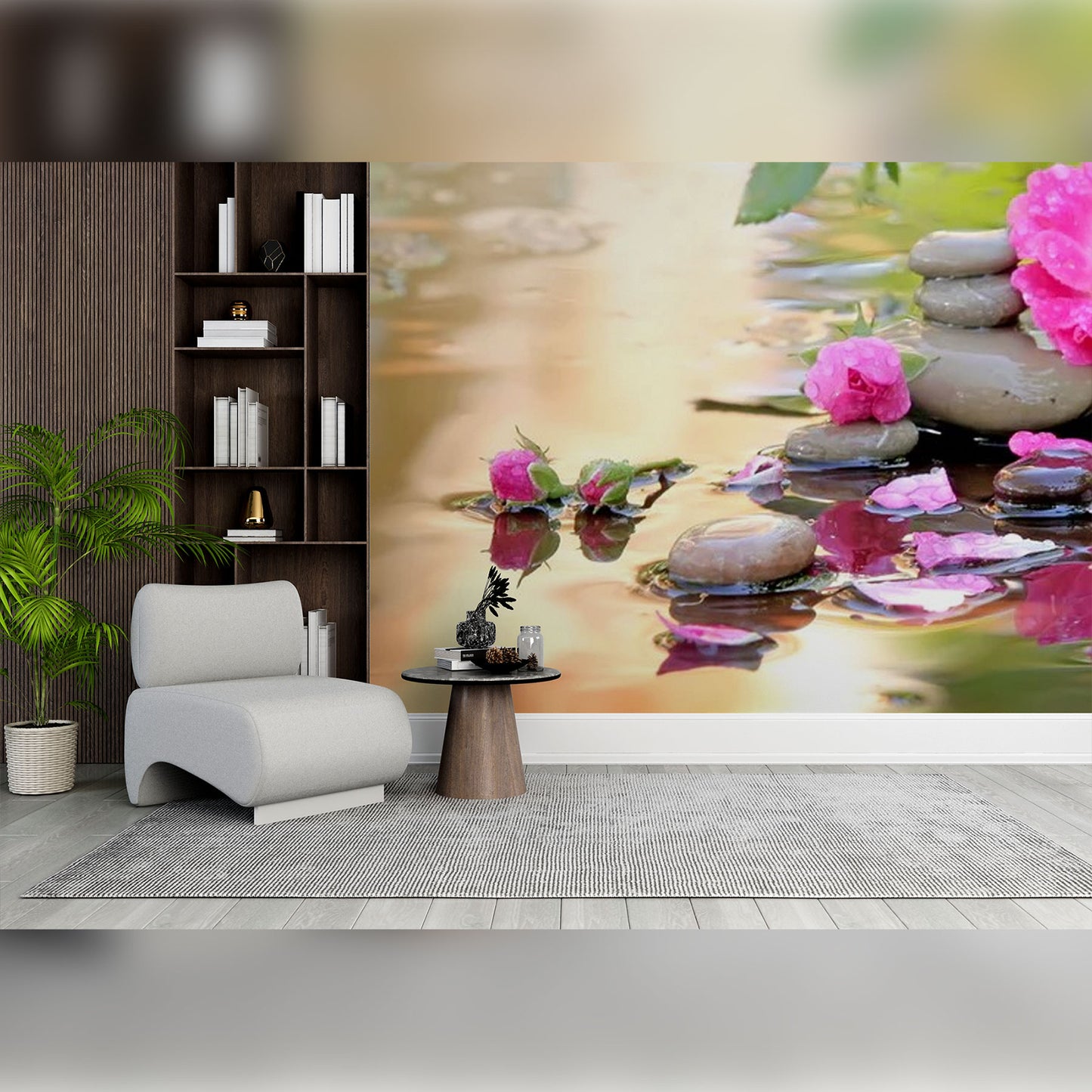 Serenity in Nature – Pink Roses and Zen Stones