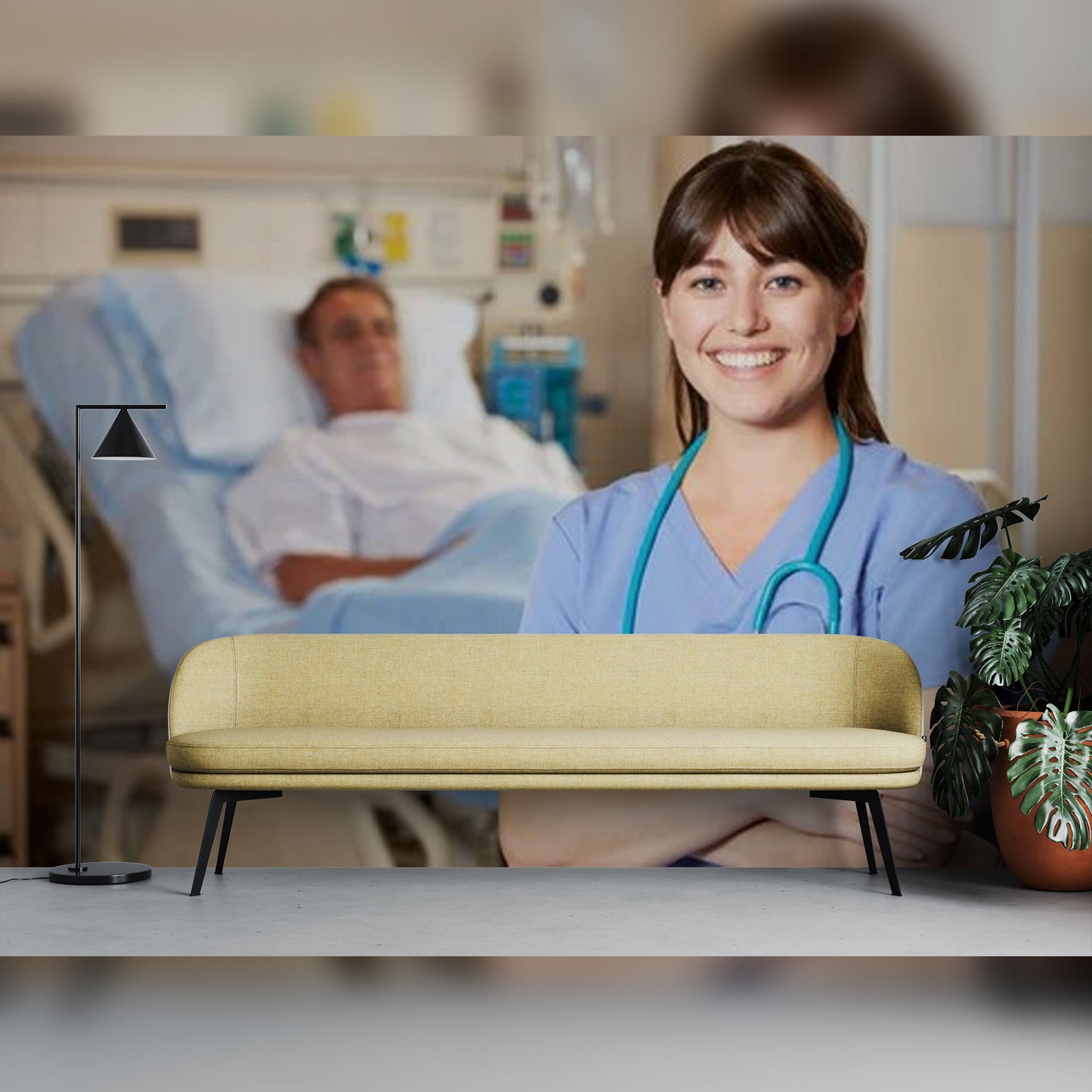 Caring Nurse with a Patient in a Hospital Room