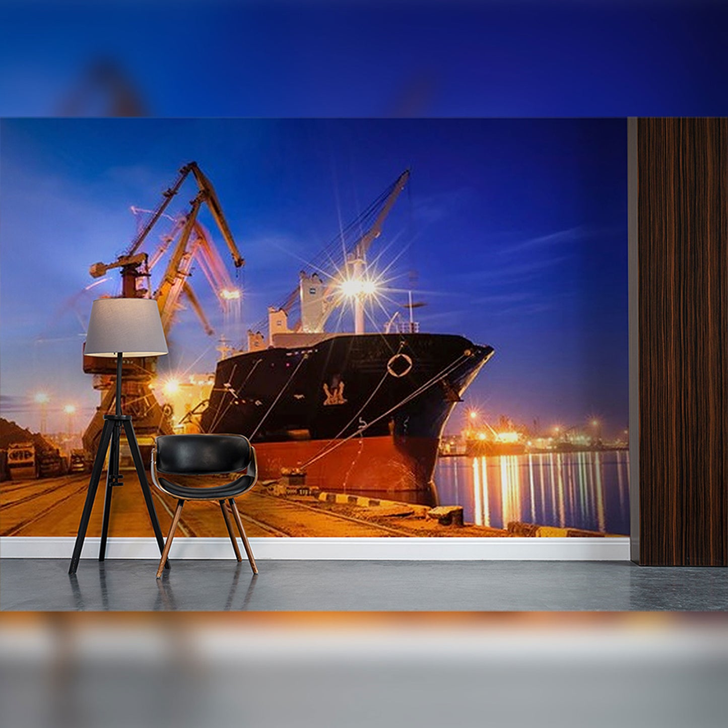 Cargo Ship Docked at a Port During Twilight