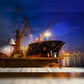 Cargo Ship Docked at a Port During Twilight