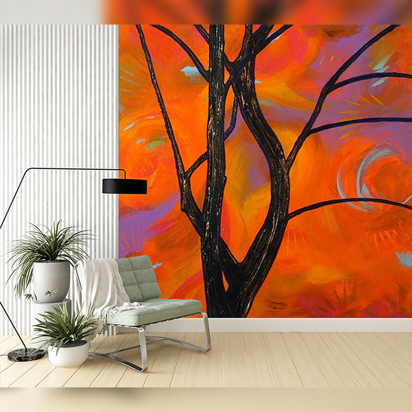 Abstract Tree Silhouette on a Fiery Canvas