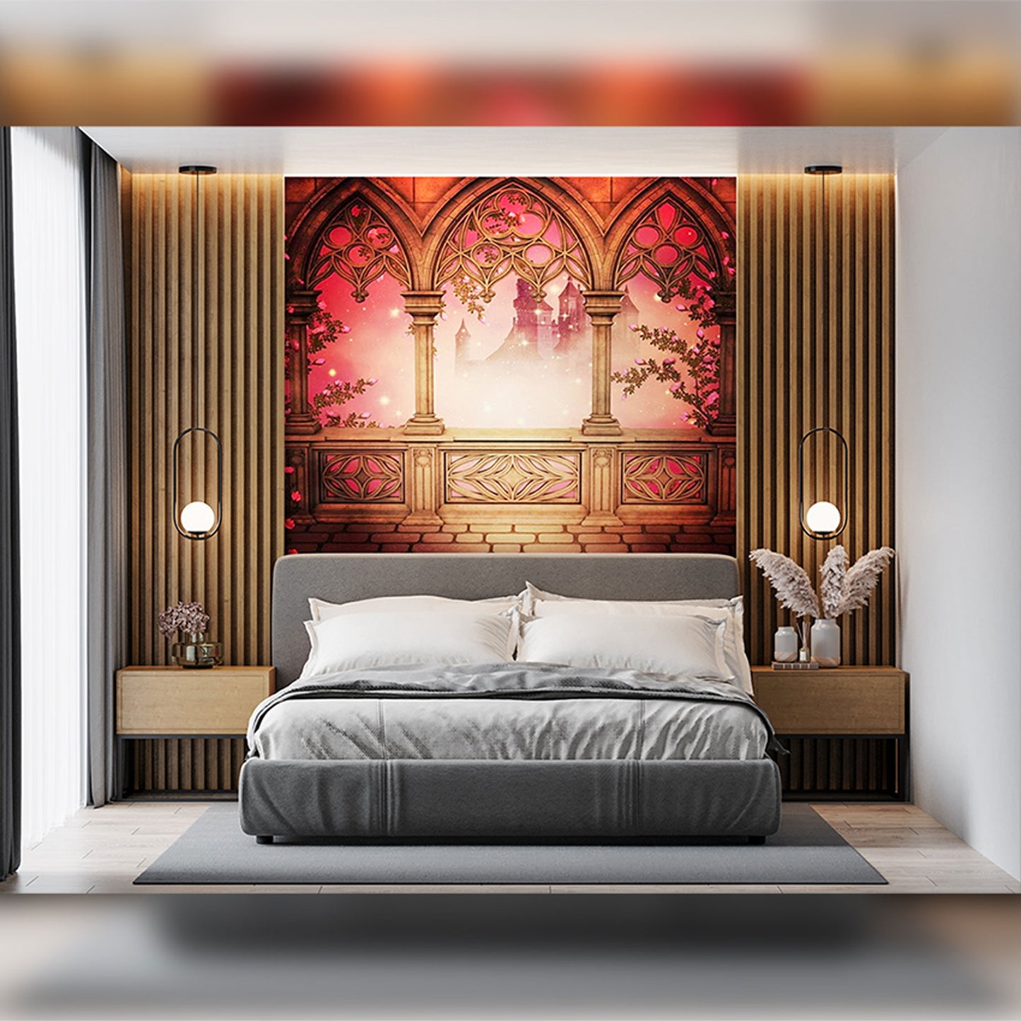 Fairytale Castle Wall Mural in Modern Living Room