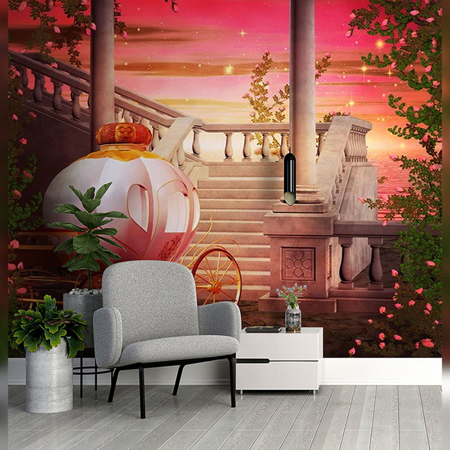 Fairytale Carriage Wall Mural in Elegant Seating Area