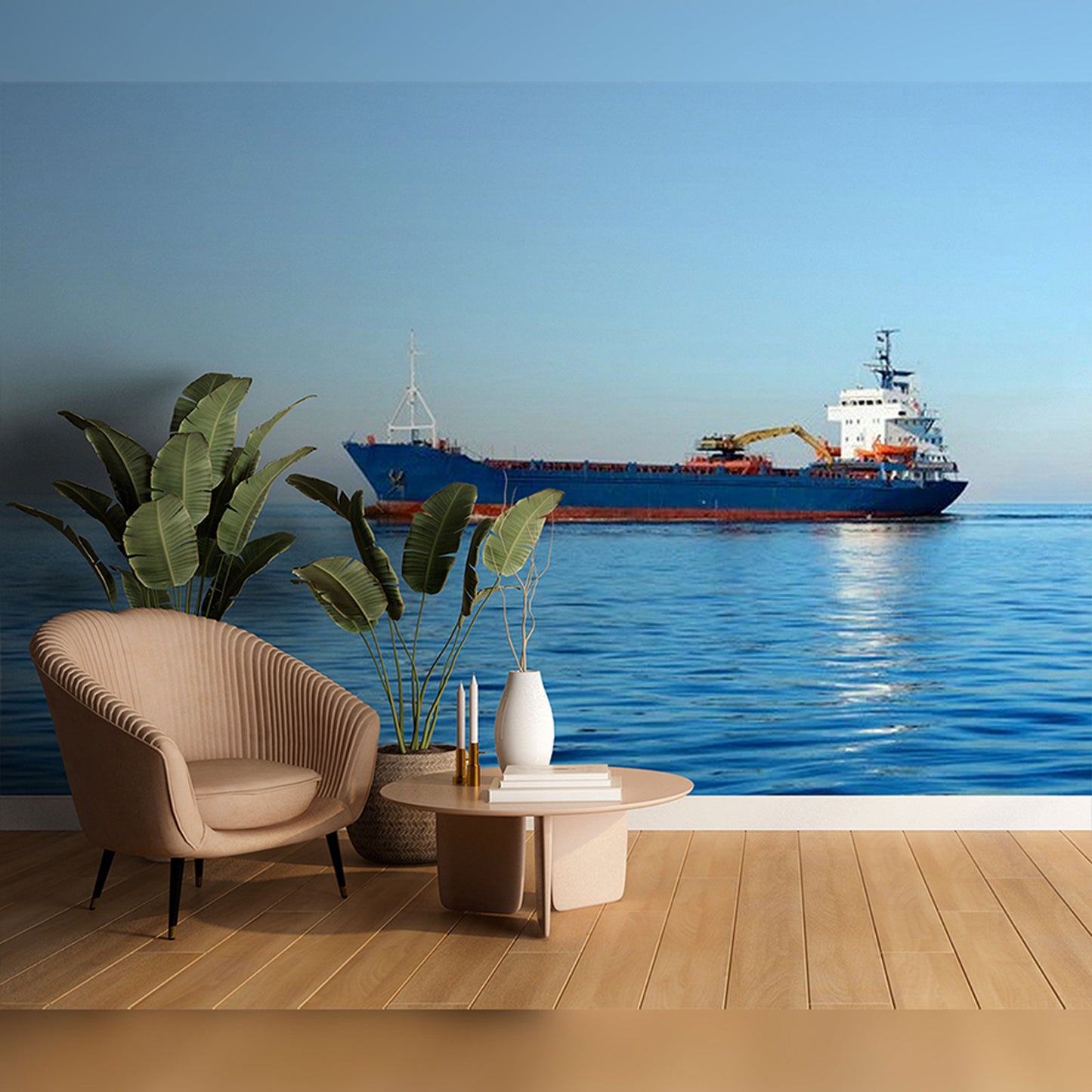 Cargo Ship on a Calm Blue Sea