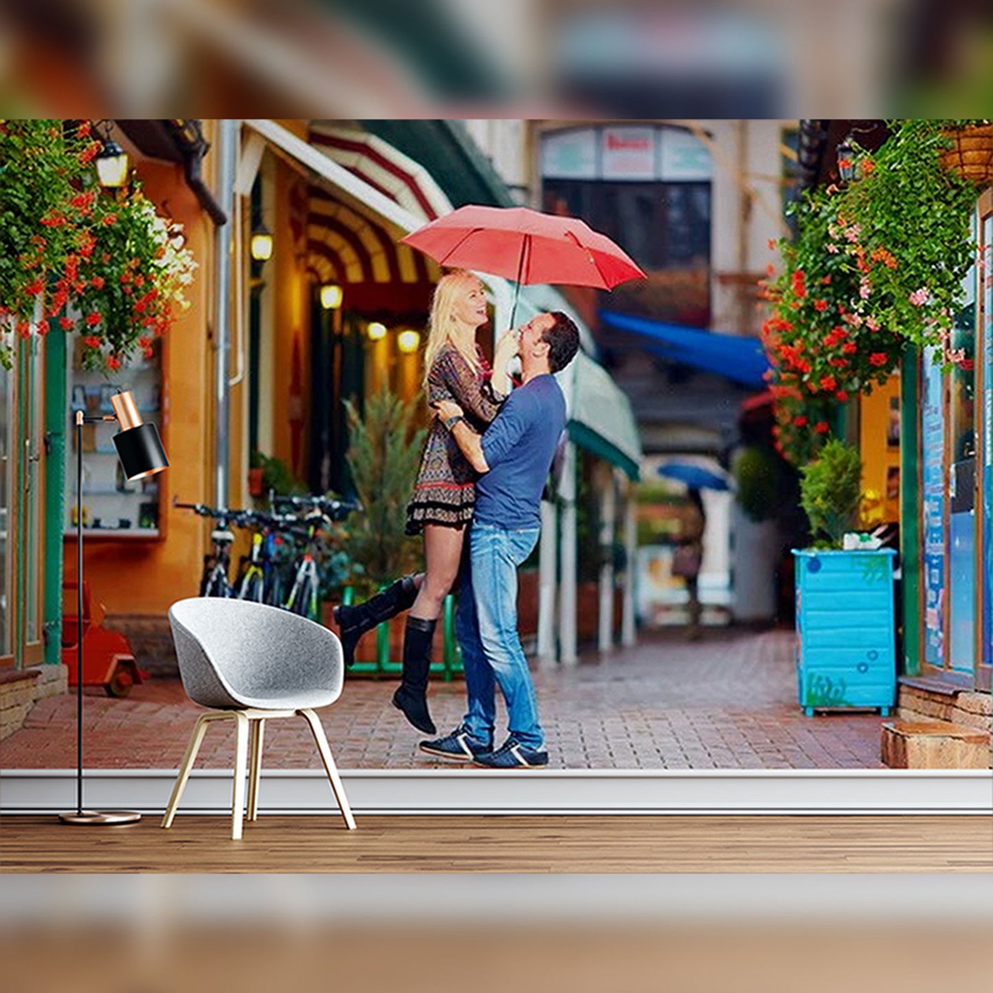 Joyful Lift Under the Red Umbrella