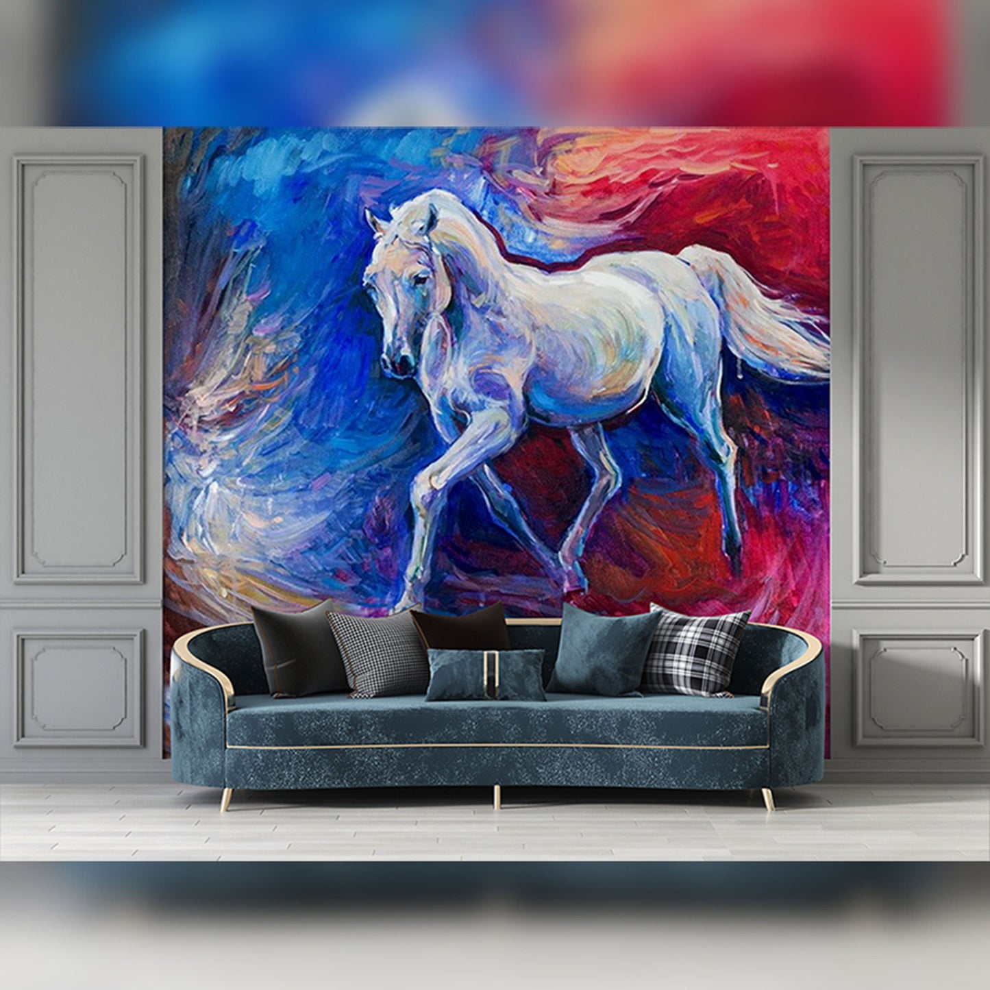 Majestic White Horse in a Whirlwind of Color