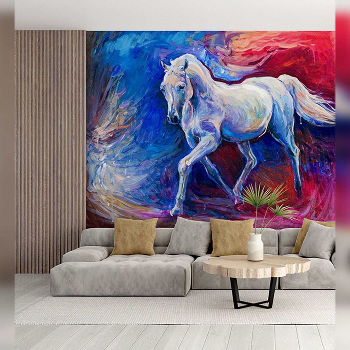 Majestic White Horse in a Whirlwind of Color