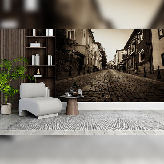 Quiet Cobblestone Street in Sepia Tones