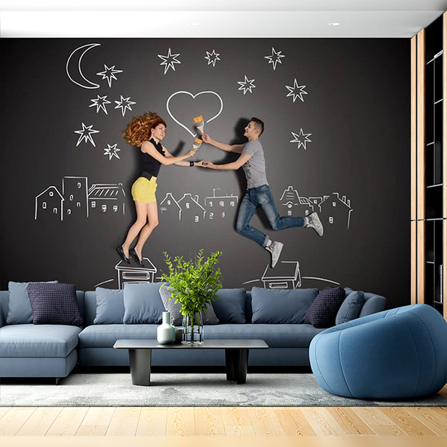 Creative Love Story Concept with Drawn Cityscape