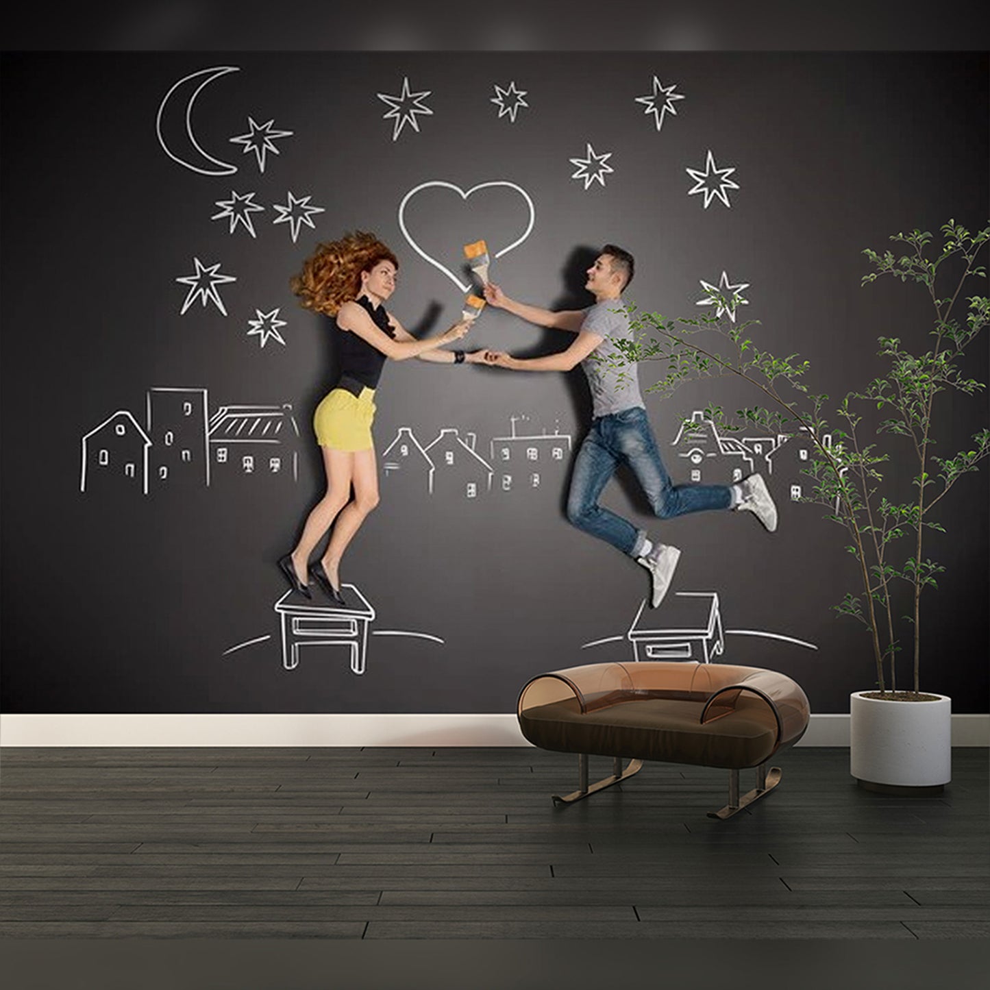 Creative Love Story Concept with Drawn Cityscape