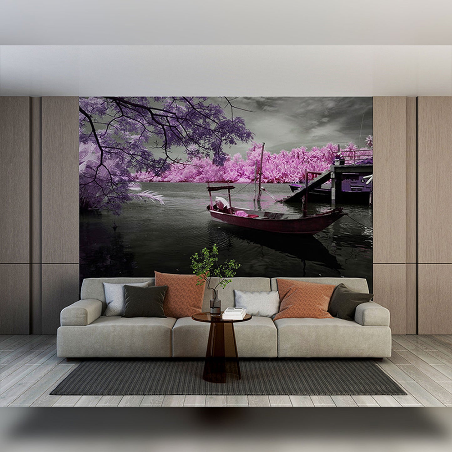 Surreal Infrared Landscape with Boat on River