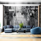 Modern Living Room with Monochrome Urban Art Mural