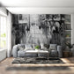 Modern Living Room with Monochrome Urban Art Mural