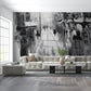 Modern Living Room with Monochrome Urban Art Mural