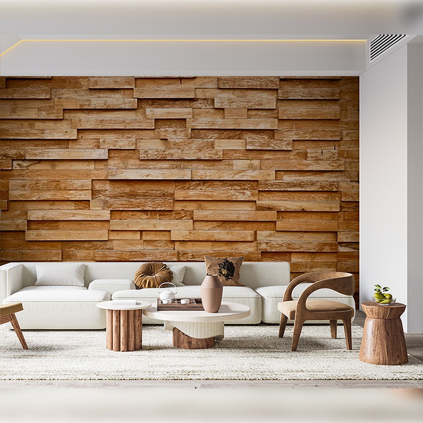 Contemporary Living Room with Rustic Wood Accent Wall