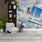 Travel-Inspired Living Room with Photo Collage Wall Mural