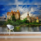 Enchanting Living Room with Castle Landscape Mural