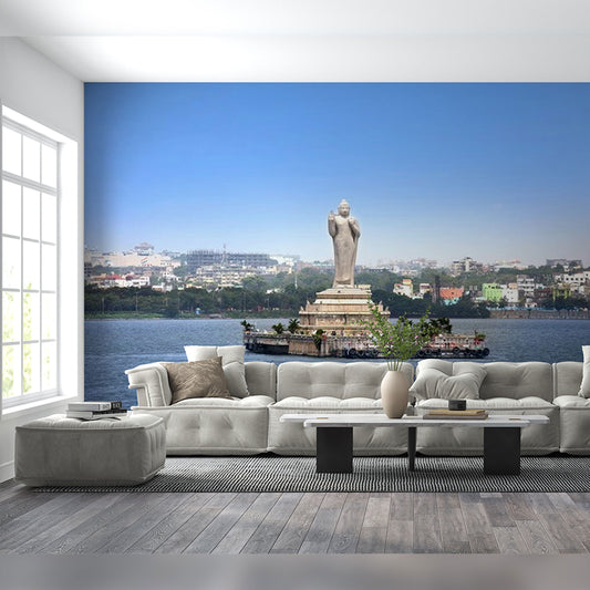 Urban Living Room with Iconic Cityscape Mural