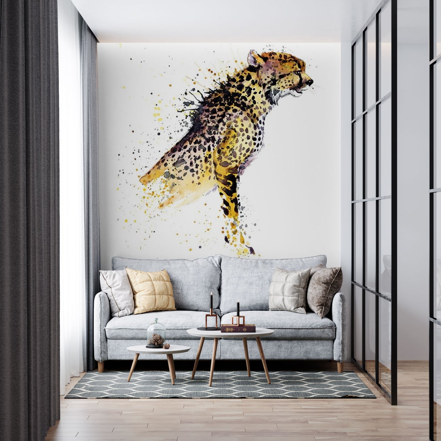 Fierce Cheetah Watercolor Mural