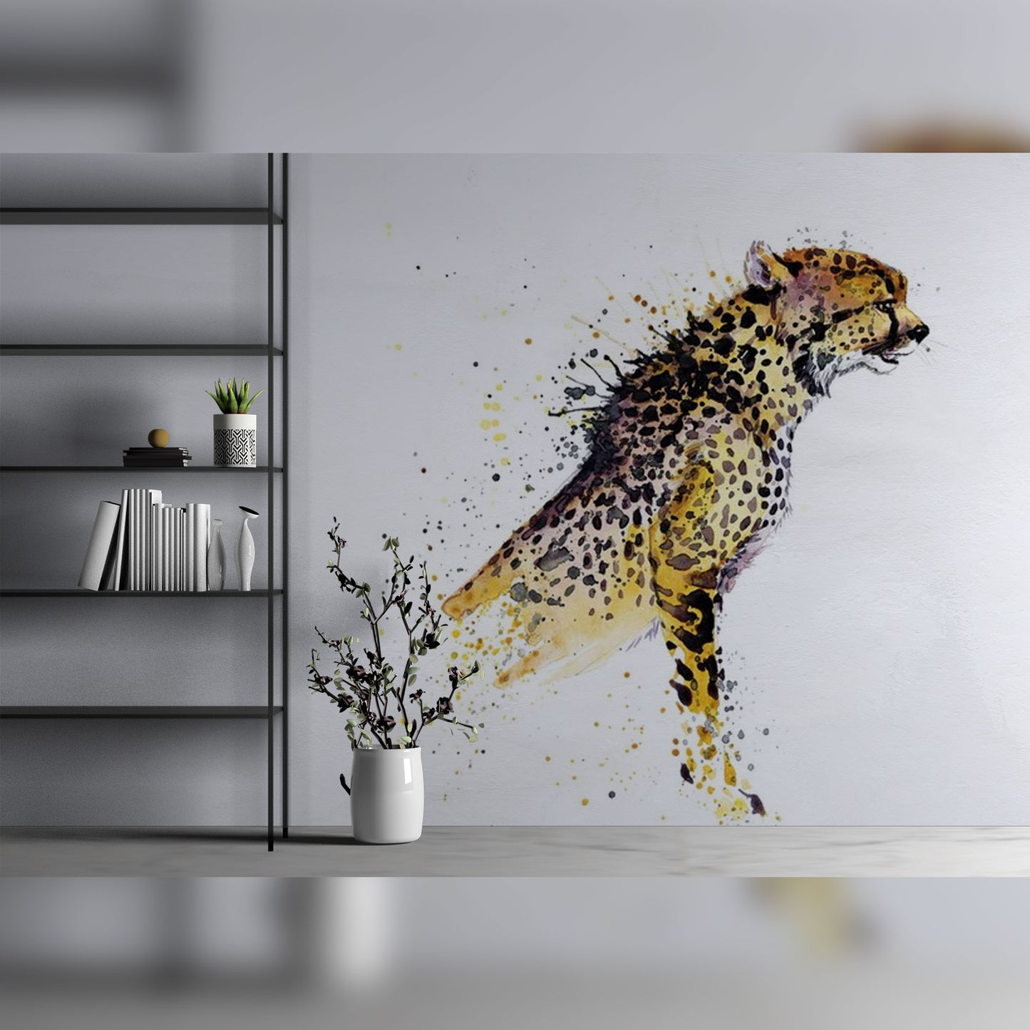 Fierce Cheetah Watercolor Mural