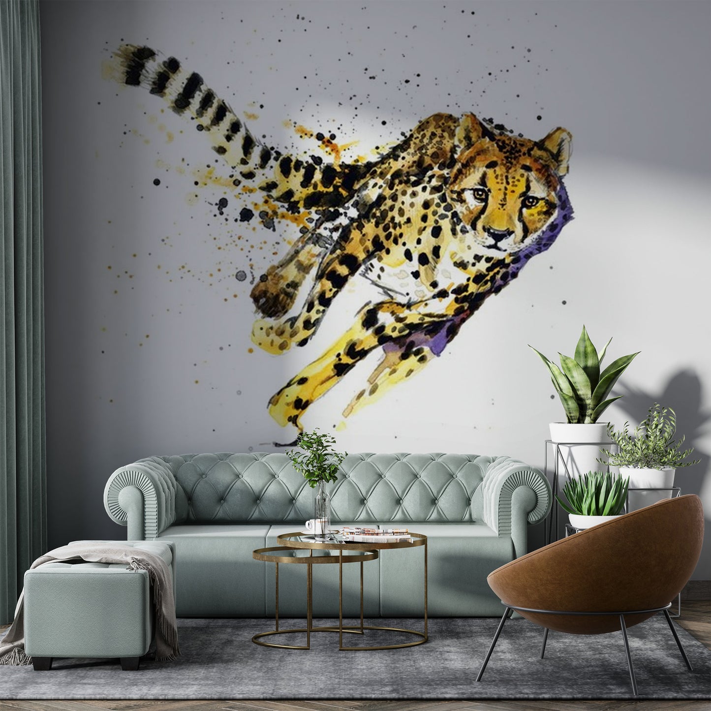 Sprinting Cheetah Watercolor Mural