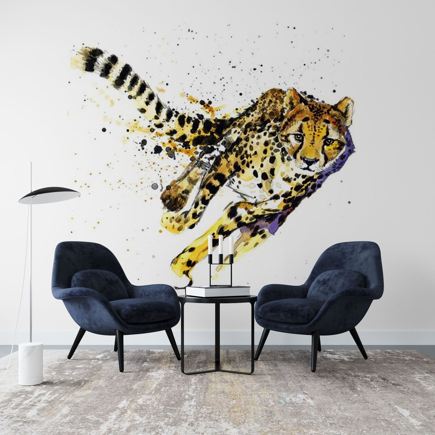 Sprinting Cheetah Watercolor Mural