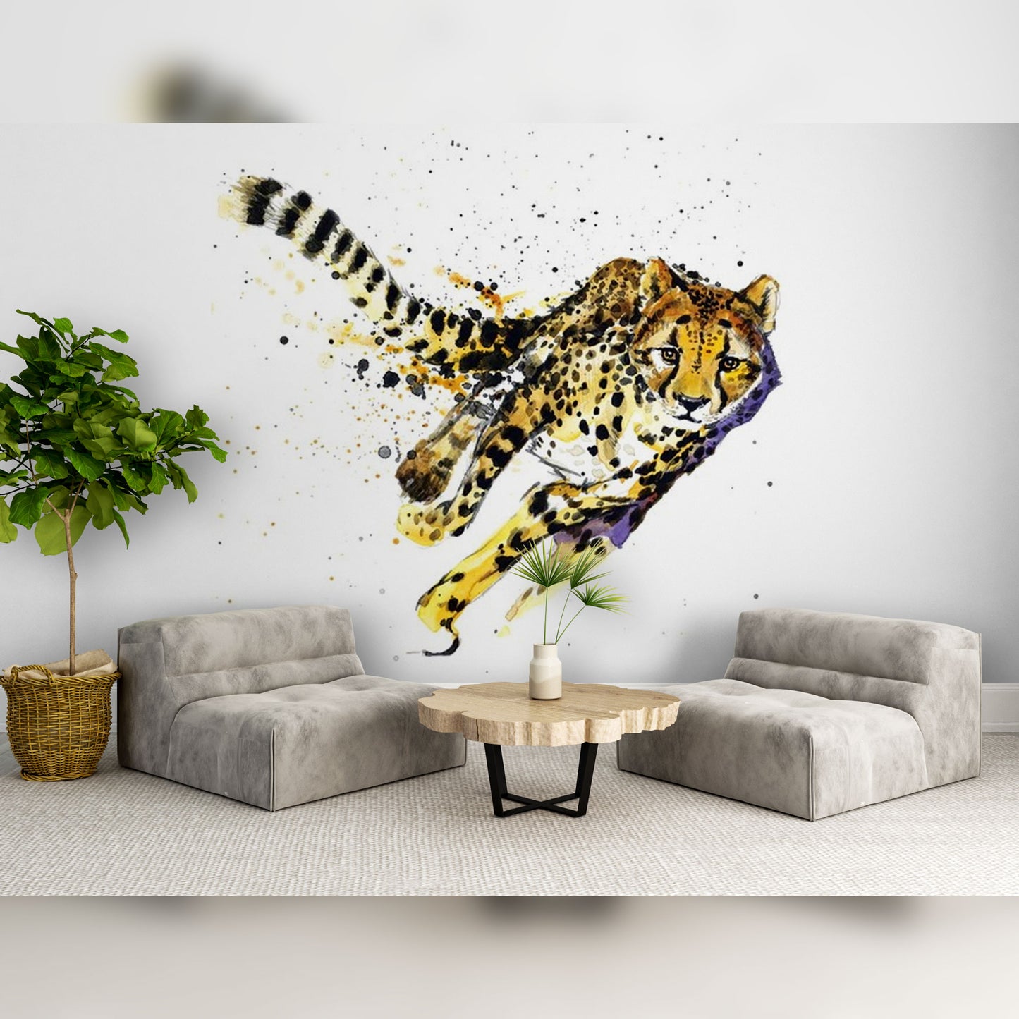 Sprinting Cheetah Watercolor Mural