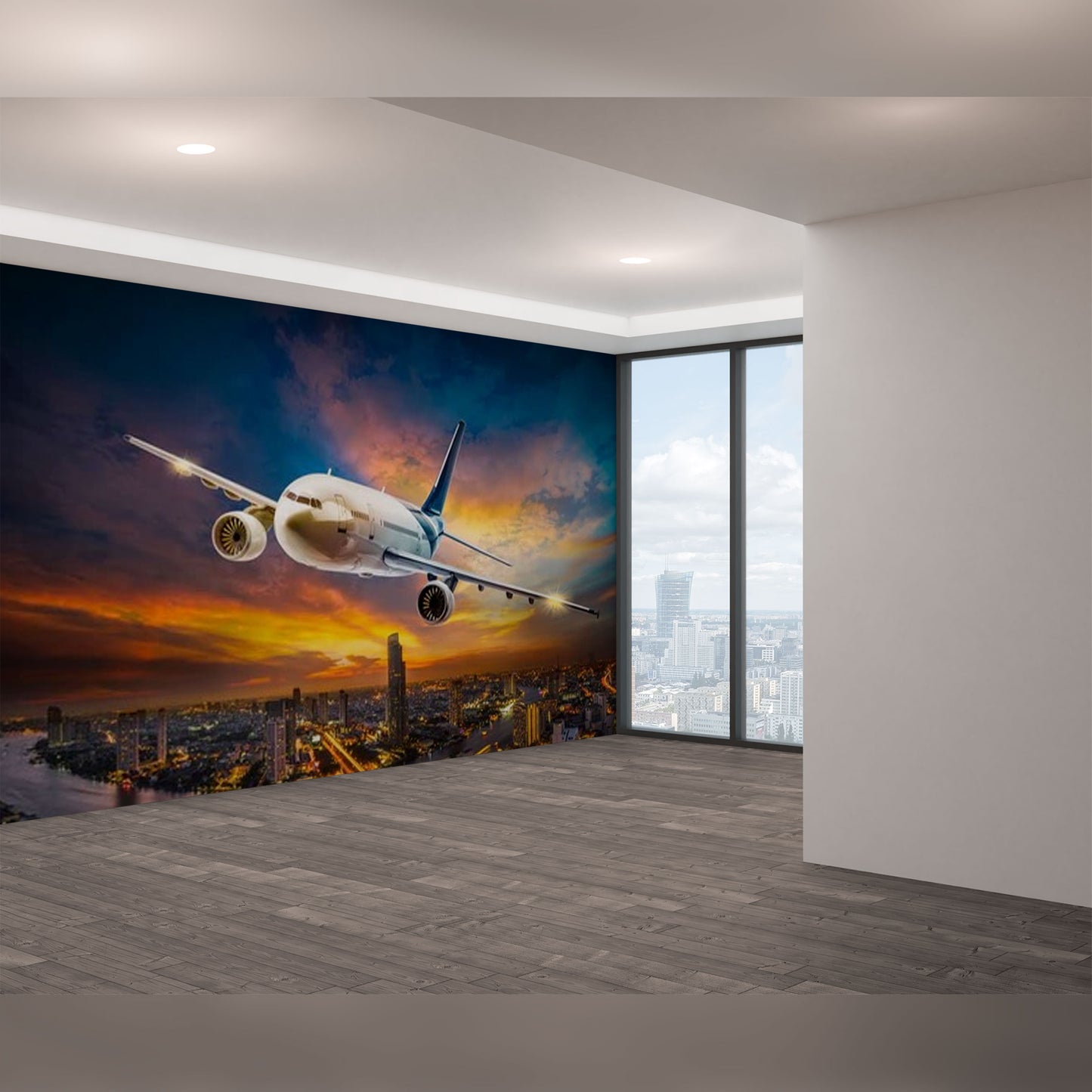 Sunset Flight Over the City Mural