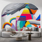 Modern Geometric Wall Mural with Vibrant Colors and Wing Detail