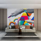 Modern Geometric Wall Mural with Vibrant Colors and Wing Detail