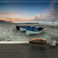 Serene Beachfront Scene with Rowboats at Sunset