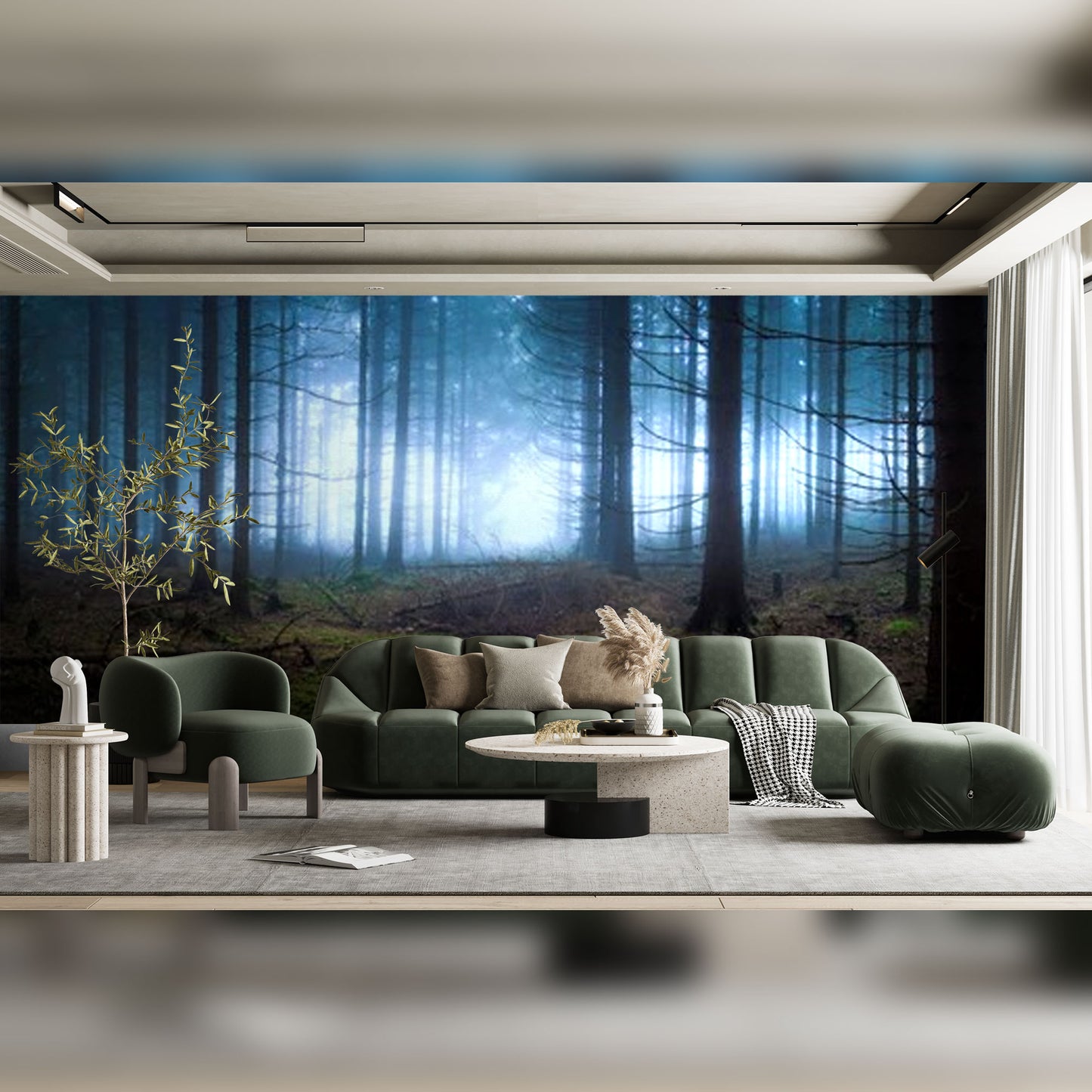 Mystical Forest Interior: Enchanting Nature-Inspired Living Room