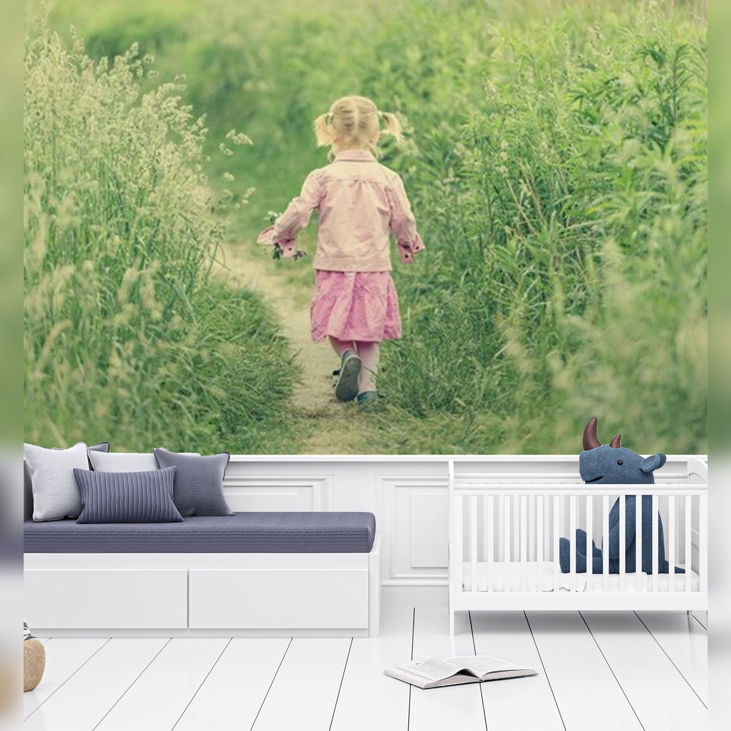 Serene Nursery with Nature-Inspired Wall Mural