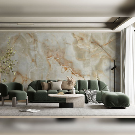 Elegant Living Room with Marble-Inspired Wall Mural