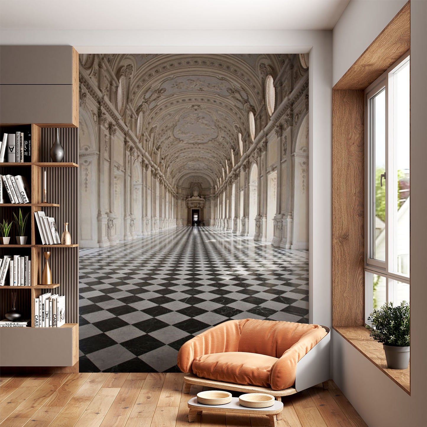 Elegant Library Lounge with Grand Hall Mural